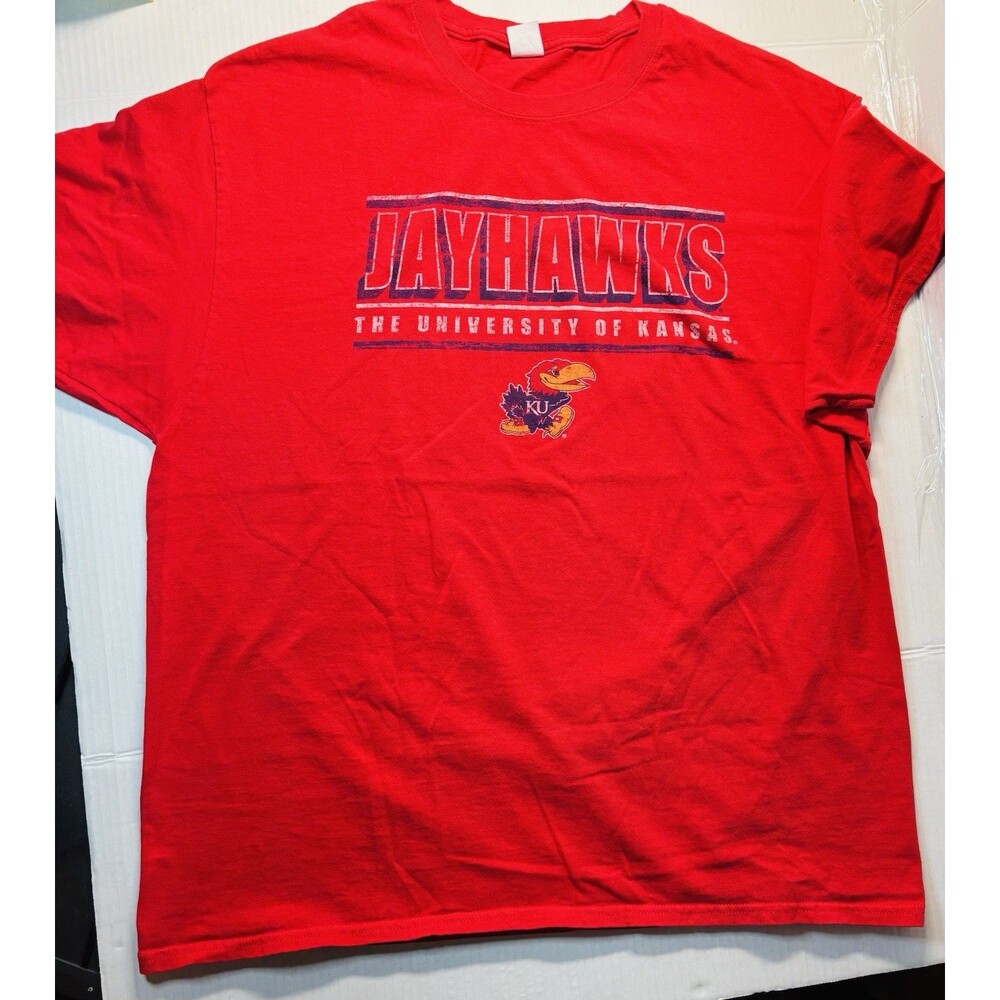 Kansas Jayhawks University T-Shirt Red Graphic T-Shift Size XL Short Sleeve.
